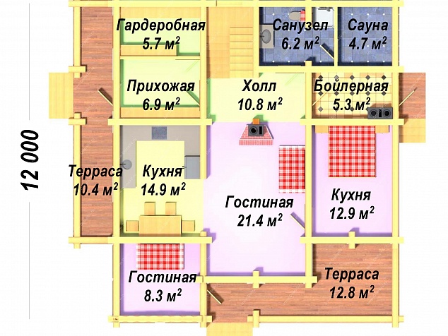 Дом-Баня Теремок 12 х 12 м