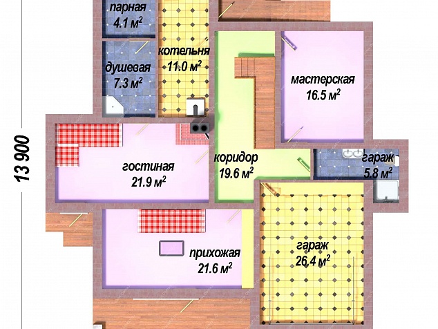 Дом-Баня Виррат 14,6 х 13,9 м